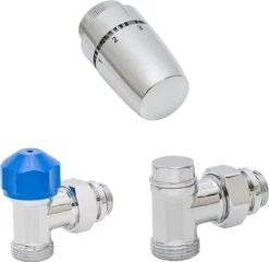 Ensemble Thermostatique Schulte Réf. EP7065002 Chromé "coudé", Vanne D'équerre De Départ Et Une Vanne De Retour (verrouillable) 1/2,, 3/4 (Eurokonus)