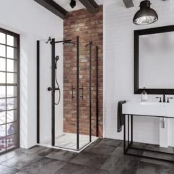 Cabine De Douche Schulte Black Style, Entrée D'angle En 4 Parties Avec Portes Battantes, 80x80x192 Cm, Verre De Sécurité Noir Mat Et Transparent Avec Traitement Anticalcaire, Art. EP326004 68 500 17