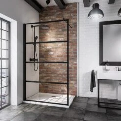 Cabine De Douche Schulte - Douche à L'italienne - 120x200 Cm - Profil Noir Mat - Verre De Sécurité Transparent Avec Décor Atelier - Fixil Nano Anticalcaire - Art. D369210- F 68 1670