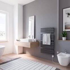 Schulte BREDA - Radiateur électrique Design - 60 X 106 Cm - Anthracite - Sèche Serviettes - Résistance Type 3 Droite - 600 Watt - H02410660-E3R 57