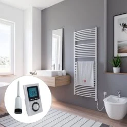 Schulte EUROPA - Radiateur électrique Design - 60x153cm - Blanc - Sèche-serviettes - Chauffage D'ambiance - Connexion à Distance Numérique à Droite - Télécommande - 600 Watt