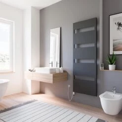 Schulte TURIN - Radiateur électrique Design - 60x170cm - Anthracite - Sèche-serviettes - Connexion Télécommande Numérique Gauche - 600 Watt