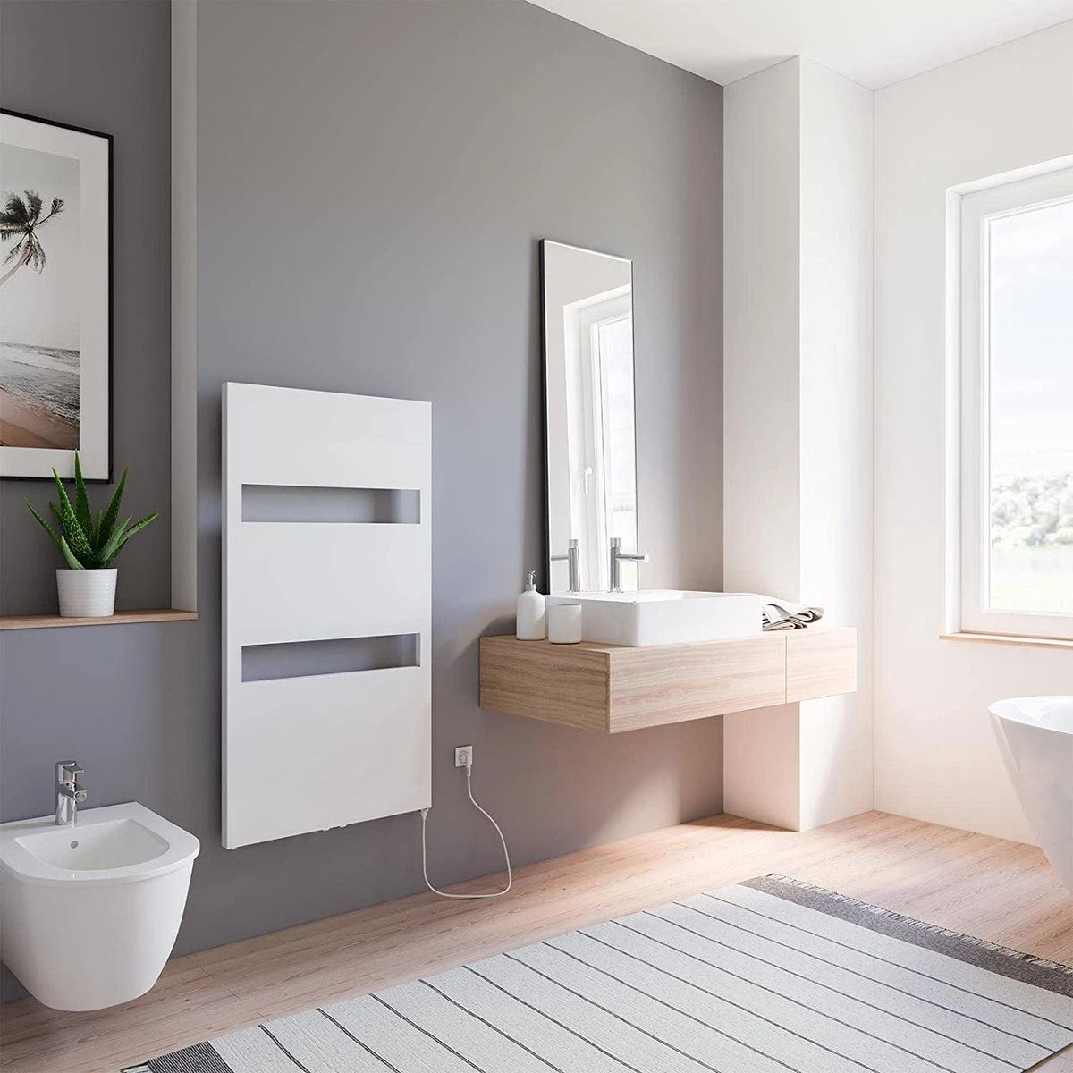 Schulte TURIN - Radiateur Design électrique - 60 X 114 Cm - Blanc - Sèche Serviettes - Résistance Type 1 Droit - 600 Watt - H113560-E1R 04 - Image 12