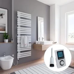 Schulte BREDA - Radiateur électrique Design - 60 X 169 Cm - Blanc - Sèche Serviettes - Résistance Type 5 Gauche - 800 Watt - H02416960-E5L 04