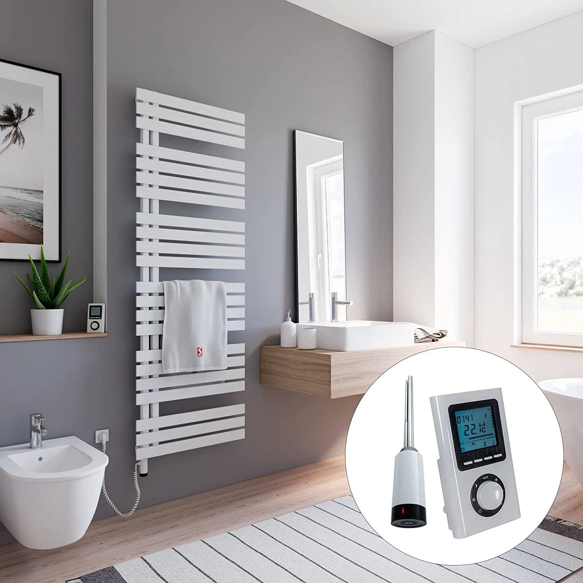 Schulte BREDA - Radiateur électrique Design - 60 X 169 Cm - Blanc - Sèche Serviettes - Résistance Type 5 Gauche - 800 Watt - H02416960-E5L 04