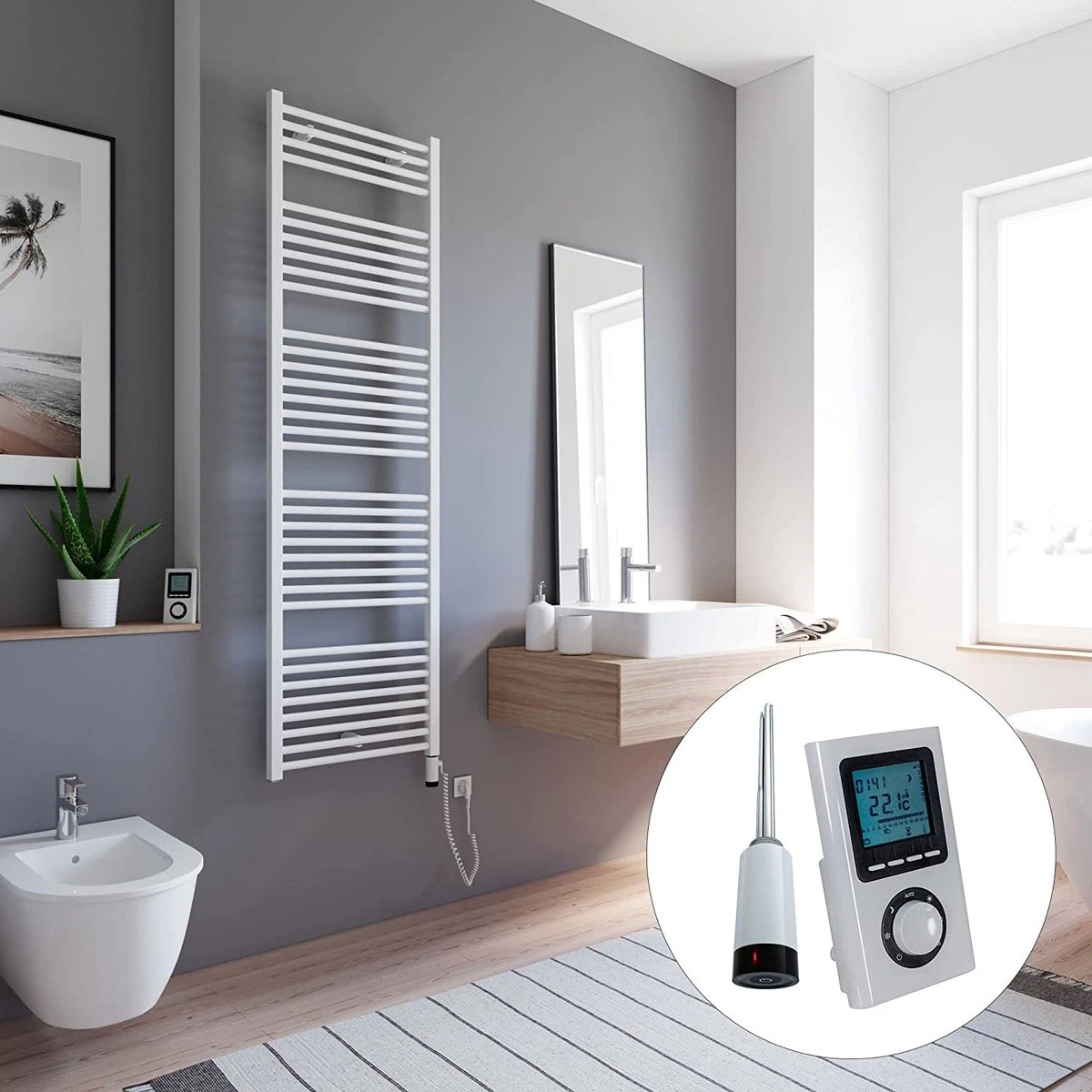 Schulte TURBO - Radiateur électrique Design - 60 X 170 Cm - Blanc - Sèche Serviettes - Résistance Type 5 Droite - 600 Watt - H171705-E5R 04