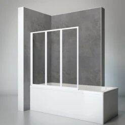 Paroi De Baignoire En 3 Parties D1330 04 50, Verre De Sécurité Transparent Avec Profil Blanc, 127 X 120 Cm, Facile Avec -INSTALLATION SANS PERÇAGE-, 40609910500393