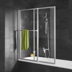 Paroi De Baignoire Schulte En 2 Parties, Rotative Et Extensible De 70 à 118 Cm, Avec Porte-serviettes, Hauteur 140 Cm, Verre De Sécurité Transparent, Profil Couleur Aluminium, Art. D1130 01 50