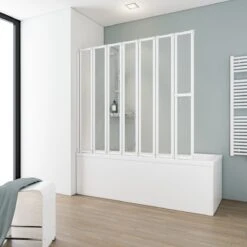 Paroi De Bain Schulte - En 7 Parties - 159x140cm - Profil En Aluminium Blanc - Goutte De Verre En Plastique - Verre Acrylique - Art. D1317 04 01