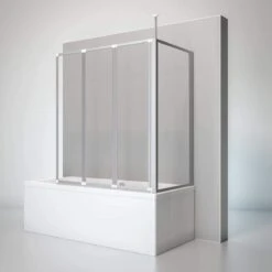 Paroi De Bain Schulte - 3 Parties - Avec Paroi Latérale - Pour Une Baignoire De 75 Cm - 129x75x140cm - Profilé En Aluminium - Verre De Sécurité Transparent - Art. D1603 01 50