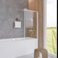 Paroi De Bain Schulte GAUCHE/droite, Monobloc 80 X 140 Cm, Série White Style, Profil Blanc Mat Avec Verre De Sécurité Transparent Avec Decor Frame, Pour La Protection Lors De La Douche Dans Le Bain, Art. D1650- F 70