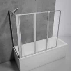 Paroi De Baignoire Schulte 127 X 121 Cm, En 3 Parties Avec Paroi Latérale, D133075 01 50, SMART, Y COMPRIS ADHÉSIFS SANS FORETS, Paroi Latérale Pour Une Baignoire De 75 Cm, Verre Transparent Avec Profilé En Aluminium