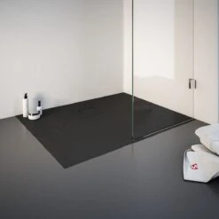 Receveur De Douche Schulte 75x120x4 Cm Aspect Pierre Marbre Minéral, Composite Anthracite, Y Compris Bonde, EP216712-57