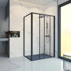 Schulte Sunny - Cabine De Douche 120x90x195 Cm - Porte Coulissante Et Paroi Latérale - Profil Noir Mat - Verre De Sécurité Transparent - Art. D19311290- F 68 50
