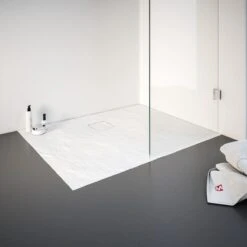 Receveur De Douche Schulte 75x100x4 Cm Aspect Pierre Marbre Minéral, Blanc Composite, Avec Vidage, EP216710-04