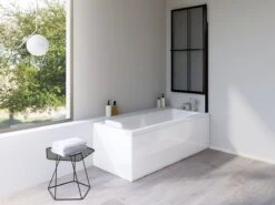 Paroi De Baignoire En 2 Parties - Réglable En Hauteur ! - Extensible En Longueur - 71-123 X 140 Cm - Profil Noir - Verre De Sécurité Transparent - Atelier Du Bain - Art. D13428- F 68 50