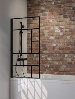 Paroi De Bain Schulte GAUCHE/droite, Monobloc 80 X 140 Cm, Série Black Style, Profil Noir Mat Avec Decor Atelier 1, Pour La Protection Lors De La Douche Dans Le Bain, Art. D1650 68 166