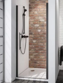 Porte De Douche Schulte Black Style, Porte Tournante Pour Niche, 80x192 Cm, Verre De Sécurité Noir Mat Et Transparent Avec Traitement Anticalcaire, Art. D321004 68 500