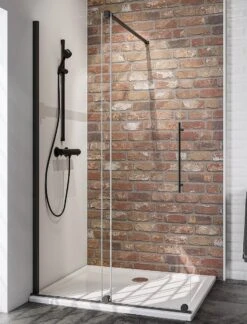 Schulte Black Style, Walk In En 2 Parties Extensible Avec Roulements à Rouleaux En Bas, Douche à L'italienne 120 X 200 Cm, Verre De Sécurité Noir Mat Et Transparent Avec Traitement Anticalcaire, Art. D36735120 68 500
