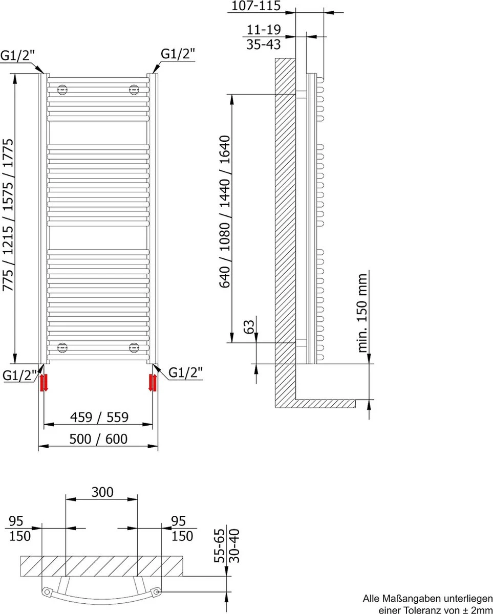 Schulte EP3516050 04 Radiateur Design 50 X 157 Cm Munich Rond Incurvé, 752 Watt, Blanc Alpin, Radiateur Pour La Salle De Bain. - Image 2