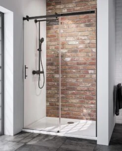 Porte De Niche Schulte, Porte Coulissante En 2 Parties Alexa Style 2.0 - Verre Transparent Black-Style Avec Protection En Verre Fixil, Noir Mat, 120 X 200 Cm Art.D3270120 68 500 17